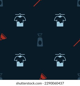Set Rubber plunger, Cleaning spray with detergent and Drying clothes on seamless pattern. Vector
