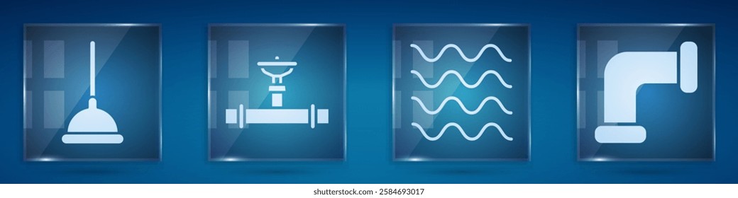 Set Rubber plunger, Industry pipe and valve, Wave and Industry metallic pipe. Square glass panels. Vector
