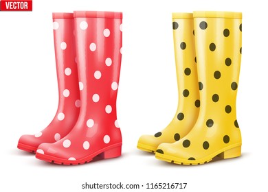 red and white polka dot rain boots