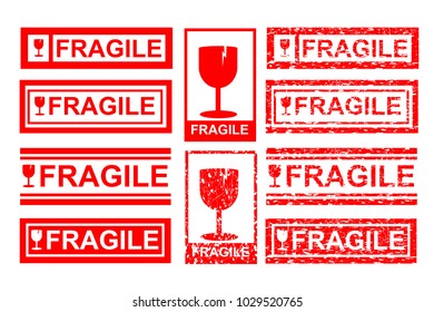 Set of Rubber Stamp Effect, Fragile, Isolated on White