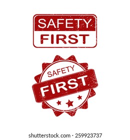set of rubber stamp with word safety first white background