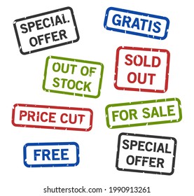 Set of rubber stamps, different colors and shapes