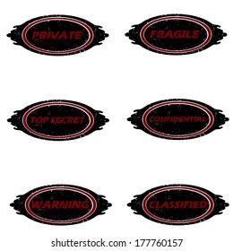 Set of rubber stamps with different text