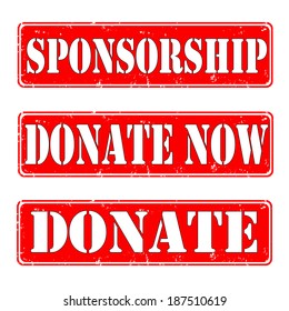 set of rubber stamps donate now, vector illustration