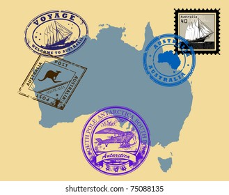 Set of rubber stamps of theme Australia, vector illustration