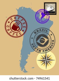 Set of rubber stamps of theme South America, vector illustration