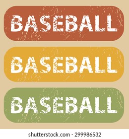Set of rubber stamps with word BASEBALL on colored background
