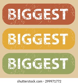 Set of rubber stamps with word BIGGEST on colored background