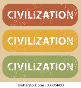 Set of rubber stamps with word CIVILIZATION on colored background