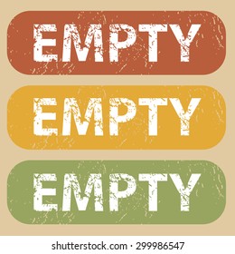 Set of rubber stamps with word EMPTY on colored background