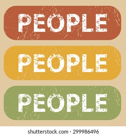Set of rubber stamps with word PEOPLE on colored background