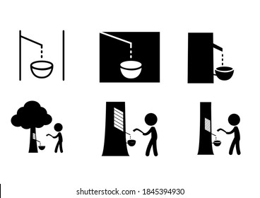 Set of Rubber tree tapping icon and symbol, vector