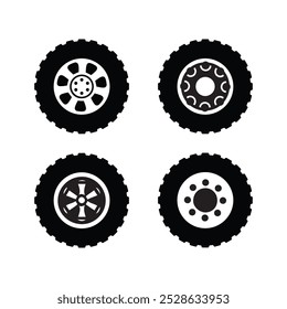 Conjunto de neumáticos de rueda de goma y Plantilla de Vector icono de ruedas