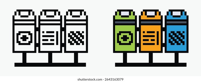 set rubbish bin pixel art icon vector illustration.