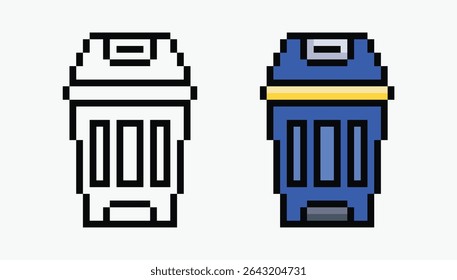 set rubbish bin pixel art icon vector illustration.