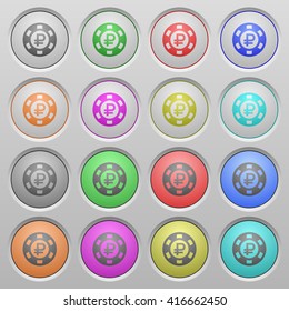 Set of Ruble casino chip plastic sunk spherical buttons.