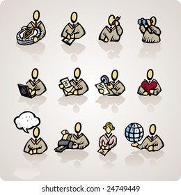 Set of rude computer users, good for web-design, business concepts and computer icons in engrave style