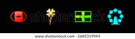 Set Rugby ball, Four leaf clover, Flag of England and London eye icon. Vector