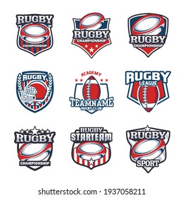 Set of Rugby club emblem. American Football badge shield logo, Rugby ball team game club elements, Vector Logo Illustration Fit to championship or team