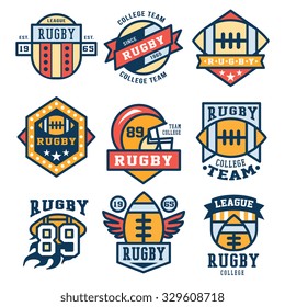 Set of Rugby club emblems in flat design, vector illustration collection