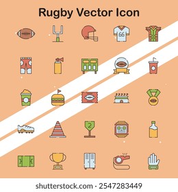 Set of rugby icons illustrating rugby balls and equipment perfect for sports and outdoor themes.