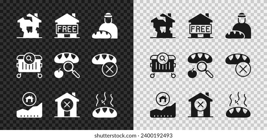 Set Ruined house, Shelter for homeless, Feeding the, Rising cost of housing, No, Donation food, Searching and  icon. Vector