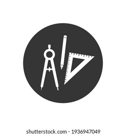 Satz Lineal kompiliert Bleistift-weiße Symbol im flachen Stil. Vektorzeichen, für Architekten festgelegt