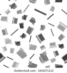 Set Ruler, Delete folder, Laptop and Document folder on seamless pattern. Vector