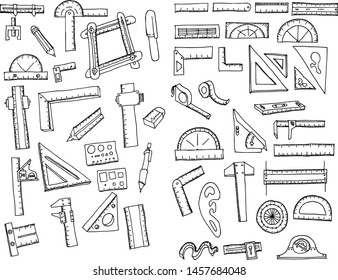 Set Of Ruler Drawing Illustration Hand Drawn Doodle Sketch Line Vector