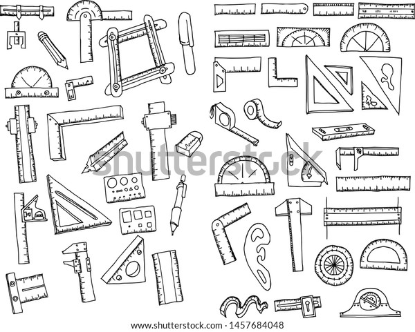 Set Ruler Drawing Illustration Hand Drawn Stock Vector (Royalty Free ...