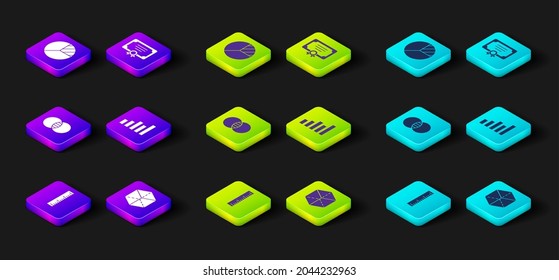 Establecer regla, figura geométrica cubo, conjuntos matemáticos A y B, gráfico, planificación, gráfico, diagrama, plantilla de certificado e icono de infografía de tubería. Vector