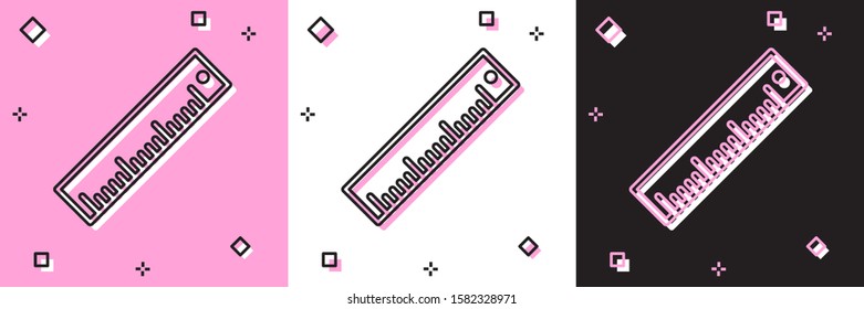 Set Ruler icon isolated on pink and white, black background. Straightedge symbol.  Vector Illustration