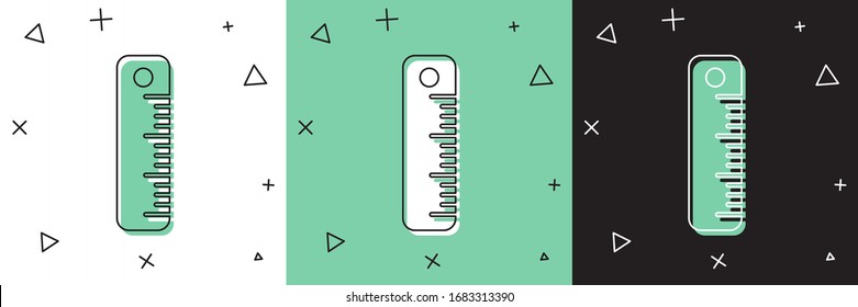 Ajuste el icono de Regla aislado en fondo blanco y verde y negro. Símbolo directo. Ilustración vectorial