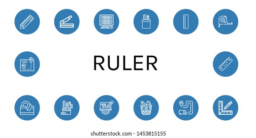 Set of ruler icons such as Ruler, Paper cutter, Cutting mat, Stationery, Measuring tape, Tape, Mathematics, Itinerary , ruler