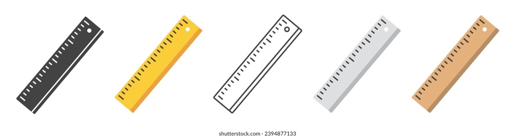 Set of ruler icons. Ruler tool symbol, measuring tool. Drawing and creating blueprints, education and training, school supply. Wooden or plastic ruler. Vector. EPS10.