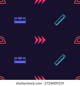 Set Ruler, Measuring height and length, Arrow and Protractor grid on seamless pattern. Vector