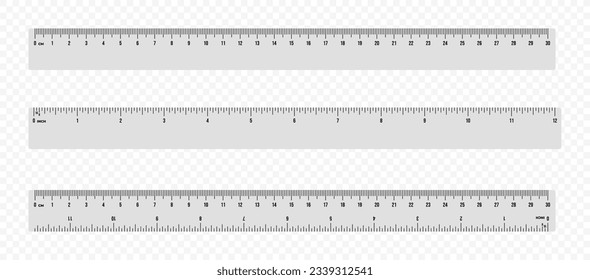 Set of ruler scale 30 cm and 12 inch vector design. Centimeter and inch scale for measuring