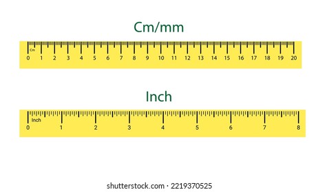 Set of ruler size indicators.  Measuring scale in centimeters, millimeters and inch. Vector illustration.