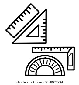 Set of ruler, triangle ruler, protractor. Vector illustration icon black line style