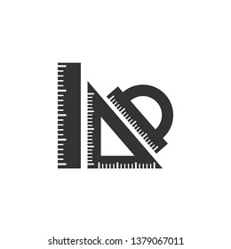 Set ruler, triangular ruler and protractor icon isolated. Straightedge sign. Triangle sign. Geometrical instruments. Flat design. Vector Illustration