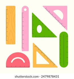 Set of rulers in flat style. Measuring tools. Vector illustration
