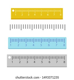 Set Of Rulers For Mathematical Problems. Grading Scale, Division Into One. Simple Elements Set Isolated On White.