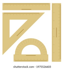 Set of rulers for measuring length and protractor, school supplies in flat style vector illustration