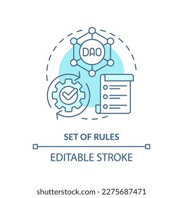 Set of rules turquoise concept icon. Structure organization process. DAO element abstract idea thin line illustration. Isolated outline drawing. Editable stroke. Arial, Myriad Pro-Bold fonts used