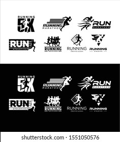 Set Of Run Logo silhouette Design vector Stock symbol .Running logo sport concept  .  running marathon Logo Design Template . 