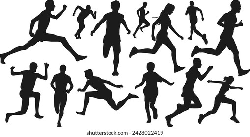 set of run silhouette, man and women running. Runner silhouettes collection