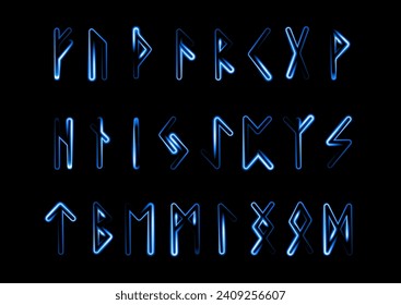 A set of runes with a neon effect.Divination on runes.