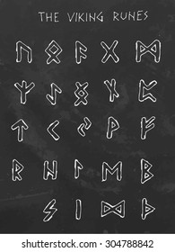 Set of runes on chalk board. Vector illustration.