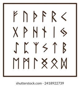 Set of runes. Runic alphabet, the Elder Futhark. Germanic ancient writing. Fortune telling, predicting, divination. Hand drawn illustration of nordic symbols