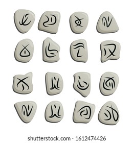 Set of Runic Stones with Magical Spells. ancient glyphs for divination, occult symbols. Flat vector illustration isolated on white background